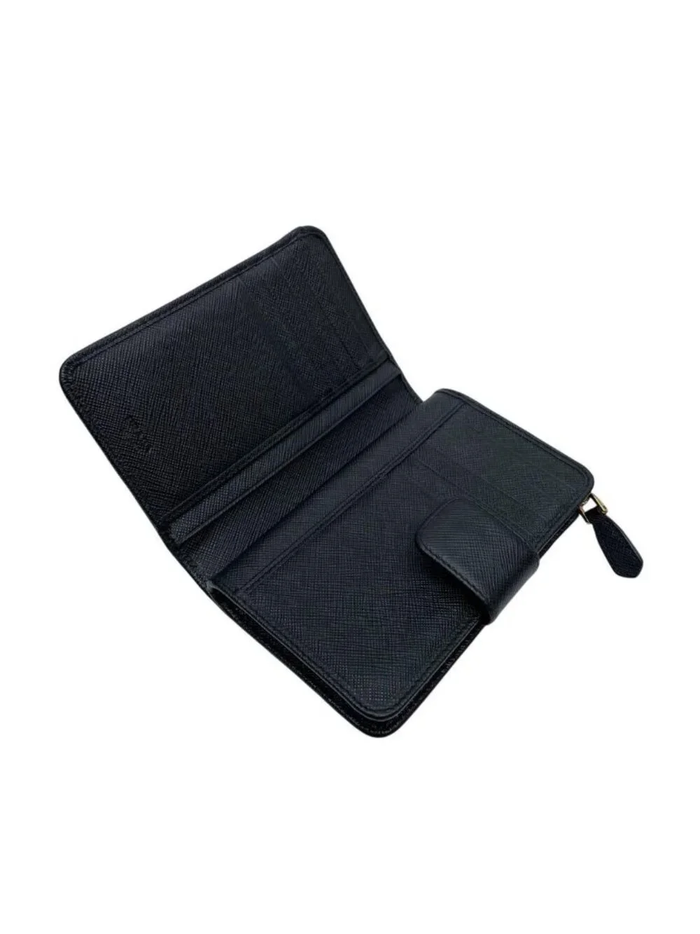 Prada Logo Saffiano Leather Bifold Wallet Black Compact